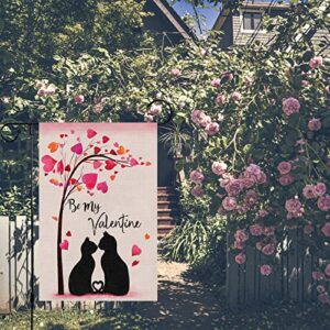 Happy Valentine's Day Garden Flag 12x18 Double Sided Vertical, Burlap Small Be My Valentines Black Cat Couple Heart Yard Flag Banner Sign for Wedding Valentines House Outdoor Decoration (ONLY FLAG)