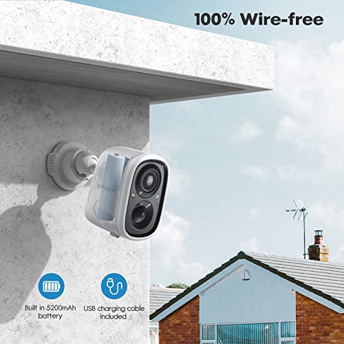 TMEZON Wireless Security Camera Outdoor WiFi Battery Rechargeable Powered 2K Camera for Home Surveillance Night Vision with AI Motion Detection, 2 Way Audio, Waterproof, SD/Cloud