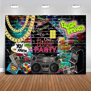 mocsicka hip hop graffiti theme photography backdrops 80’s 90’s colorful brick wall photo booth vinyl retro music rock punk party banner decorations studio props (7x5ft)