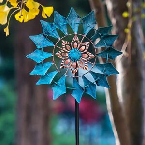 wind spinner emerald 61in single blade easy spinning kinetic wind spinner for outside – vertical metal sculpture stake construction for outdoor yard lawn & garden