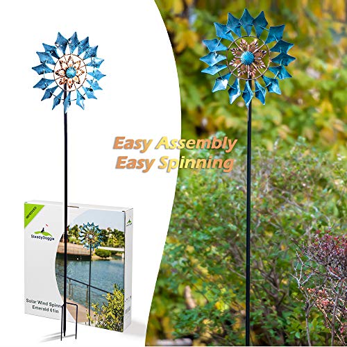 Wind Spinner Emerald 61in Single Blade Easy Spinning Kinetic Wind Spinner for Outside – Vertical Metal Sculpture Stake Construction for Outdoor Yard Lawn & Garden