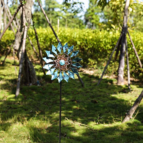 Wind Spinner Emerald 61in Single Blade Easy Spinning Kinetic Wind Spinner for Outside – Vertical Metal Sculpture Stake Construction for Outdoor Yard Lawn & Garden