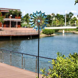 Wind Spinner Emerald 61in Single Blade Easy Spinning Kinetic Wind Spinner for Outside – Vertical Metal Sculpture Stake Construction for Outdoor Yard Lawn & Garden