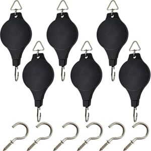 tihood 6pcs plant pulley hanger with 6 pcs metal ceiling plant hooks, retractable plant hook pulley, adjustable heavy duty plant hanging pulleys for garden baskets & bird feeder