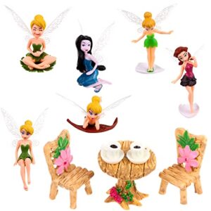 iyshougong 11 pcs/set miniature fairy garden ornament table chair tea cup fairy pixie girl fly wing diy dollhouse decor