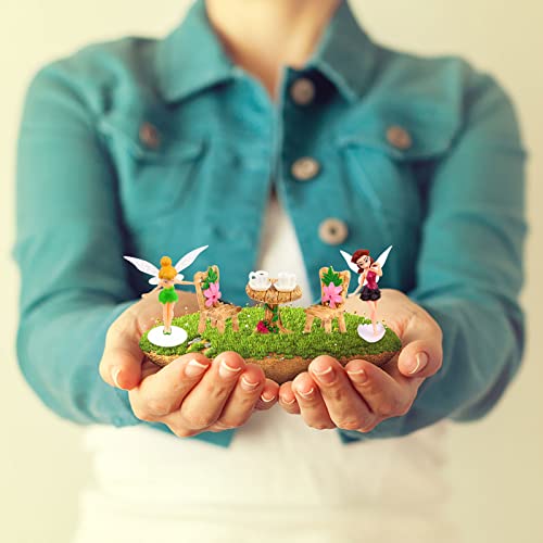 IYSHOUGONG 11 Pcs/Set Miniature Fairy Garden Ornament Table Chair Tea Cup Fairy Pixie Girl Fly Wing DIY Dollhouse Decor