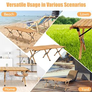 Giantex Folding Picnic Table, Wooden Roll-up Bamboo Tabletop, Portable Camping Table w/Carry Bag, Indoor Outdoor Table for Patio Garden Beach Yard, Easy Assembly (Natural)