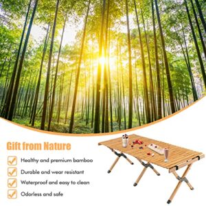 Giantex Folding Picnic Table, Wooden Roll-up Bamboo Tabletop, Portable Camping Table w/Carry Bag, Indoor Outdoor Table for Patio Garden Beach Yard, Easy Assembly (Natural)