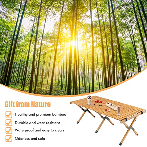 Giantex Folding Picnic Table, Wooden Roll-up Bamboo Tabletop, Portable Camping Table w/Carry Bag, Indoor Outdoor Table for Patio Garden Beach Yard, Easy Assembly (Natural)