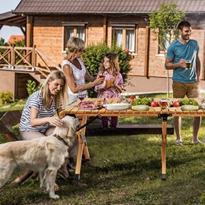 Giantex Folding Picnic Table, Wooden Roll-up Bamboo Tabletop, Portable Camping Table w/Carry Bag, Indoor Outdoor Table for Patio Garden Beach Yard, Easy Assembly (Natural)