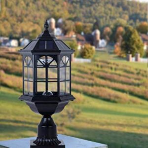 GYDZ Solar Post Light Fixture Outdoor Solar Pier Light, Solar Lamp Post Light for Garden, Patio, Vintage Design Die Cast Aluminum Post Light in Oil-Rubbed Black with Clear Glass, Hard Wired Available