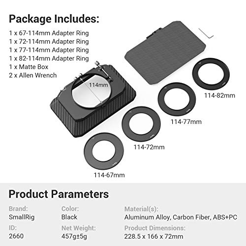 SMALLRIG Lightweight Matte Box for Mirrorless DSLR Cameras Compatible with 67mm/ 72mm/77mm/82mm/114mm Lens - 2660