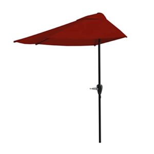 pure garden 9-foot half patio umbrella – easy crank semicircle opening shade canopy – for against a wall, porch, or balcony furniture (red)