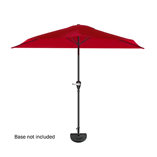 Pure Garden 9-Foot Half Patio Umbrella – Easy Crank Semicircle Opening Shade Canopy – For Against a Wall, Porch, or Balcony Furniture (Red)