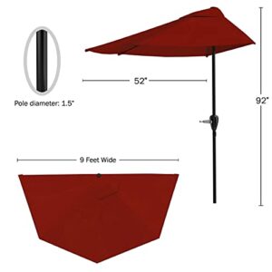 Pure Garden 9-Foot Half Patio Umbrella – Easy Crank Semicircle Opening Shade Canopy – For Against a Wall, Porch, or Balcony Furniture (Red)