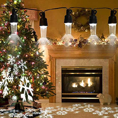 Afirst Snowflake Projection Christmas Lights - 10 Shatterproof Bulbs 31.5FT Decorative String Lights for Outdoor Indoor Patio Garden Party Lighting & Decoration