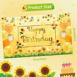 Sunflower Happy Birthday Decorations Banner, Sunflower Birthday Banner, Large Yellow Sunflower Birthday Banner Photo Background Backdrop for Women Men Boys Girls Birthday Baby Shower