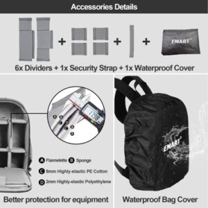 EMART Camera Backpack with Removable Padded Dividers and Rain Cover, Camera Bag for SLR DSLR Mirrorless, Waterproof Camera cases for Sony Canon Nikon, Tripod, 13" Laptop (Only Camera Backpack)