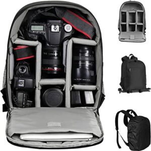 emart camera backpack with removable padded dividers and rain cover, camera bag for slr dslr mirrorless, waterproof camera cases for sony canon nikon, tripod, 13″ laptop (only camera backpack)