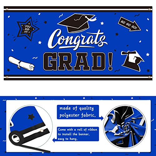 Graduation Backdrop Banner Blue Large Congrats Grad Party Supplies Decorations Photography Background for 2023 Graduation Party