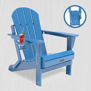 MUCHENGHY Folding Adirondack Chairs, Patio Chairs, Lawn Chairs, Outdoor Chairs, Adirondack Chair Plastic, Fire Pit Chairs, Weather Resistant with Cup Holder for Deck, Backyard, Garden(Navy Blue)