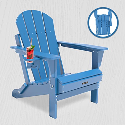 MUCHENGHY Folding Adirondack Chairs, Patio Chairs, Lawn Chairs, Outdoor Chairs, Adirondack Chair Plastic, Fire Pit Chairs, Weather Resistant with Cup Holder for Deck, Backyard, Garden(Navy Blue)