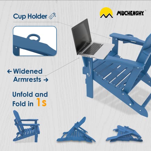 MUCHENGHY Folding Adirondack Chairs, Patio Chairs, Lawn Chairs, Outdoor Chairs, Adirondack Chair Plastic, Fire Pit Chairs, Weather Resistant with Cup Holder for Deck, Backyard, Garden(Navy Blue)