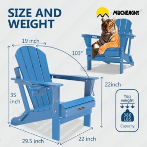 MUCHENGHY Folding Adirondack Chairs, Patio Chairs, Lawn Chairs, Outdoor Chairs, Adirondack Chair Plastic, Fire Pit Chairs, Weather Resistant with Cup Holder for Deck, Backyard, Garden(Navy Blue)