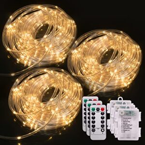 joiedomi 3x120led warm white rope lights 46ft 8 modes string lights battery operated outdoor waterproof fairy lights dimmable/timer with remote for camping party garden bedroom christmas decoration