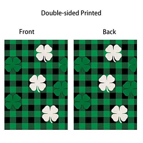 Fukeen St Patricks Day Green Black Buffalo Plaids House Flag 28x40 Inch Ireland Lucky Clover Shamrock Blessed Spring Farmhouse Holiday Decorations Small Yard Flags Garden Double Sided Outside