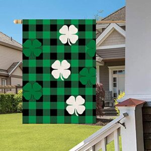 Fukeen St Patricks Day Green Black Buffalo Plaids House Flag 28x40 Inch Ireland Lucky Clover Shamrock Blessed Spring Farmhouse Holiday Decorations Small Yard Flags Garden Double Sided Outside