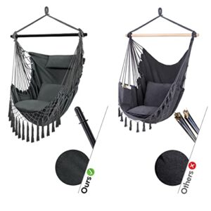 Hammock Chair Swing, Hanging Rope Swing with 3 Cushions Pillow and Side Pocket, Max 400 lbs, Large Macrame Hanging Chair for Indoor, Outdoor, Bedroom,Garden, Patio, Porch, Yard