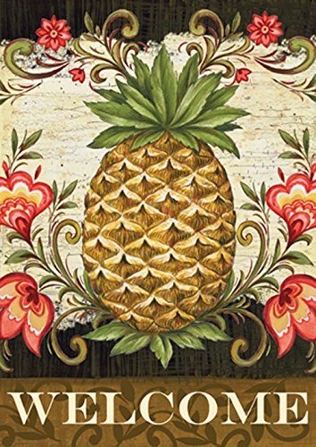 Toland Home Garden 101163 Pineapple & Scrolls Welcome Flag 28x40 Inch Double Sided Welcome Garden Flag for Outdoor House Spring Flag Yard Decoration