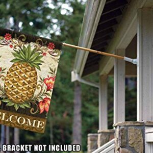 Toland Home Garden 101163 Pineapple & Scrolls Welcome Flag 28x40 Inch Double Sided Welcome Garden Flag for Outdoor House Spring Flag Yard Decoration