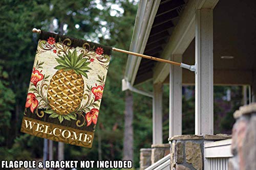 Toland Home Garden 101163 Pineapple & Scrolls Welcome Flag 28x40 Inch Double Sided Welcome Garden Flag for Outdoor House Spring Flag Yard Decoration