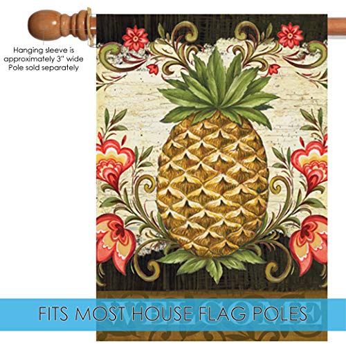 Toland Home Garden 101163 Pineapple & Scrolls Welcome Flag 28x40 Inch Double Sided Welcome Garden Flag for Outdoor House Spring Flag Yard Decoration