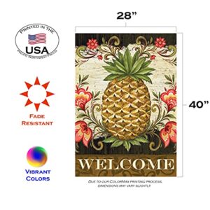 Toland Home Garden 101163 Pineapple & Scrolls Welcome Flag 28x40 Inch Double Sided Welcome Garden Flag for Outdoor House Spring Flag Yard Decoration