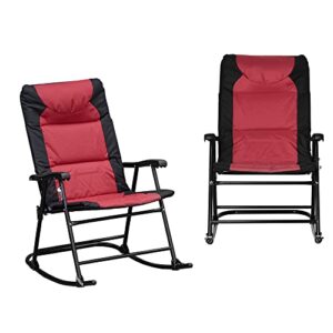 outsunny 2 piece outdoor rocking chair set, patio furniture set with folding design, armrests for porch, camping, balcony, red