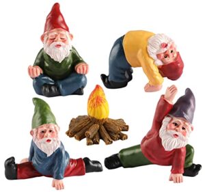 yarchonn miniature garden gnomes ornament outdoor, resin elf statue, funny gnome fairy garden accessories for patio, yard, lawn or home garden decorations, (5pk yoga theme)