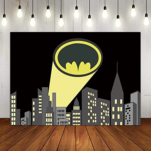 QHY 7x5ft Superhero Super City Photography Backdrops Skyline Buildings City Boom Photo Background Children Birthday Party Banner Photo Studio Booth Cake Table Decor