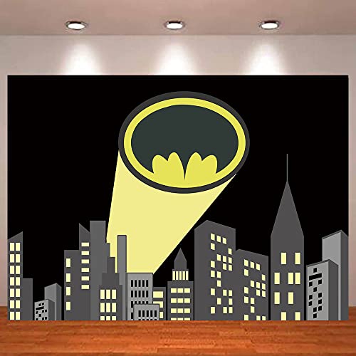 QHY 7x5ft Superhero Super City Photography Backdrops Skyline Buildings City Boom Photo Background Children Birthday Party Banner Photo Studio Booth Cake Table Decor