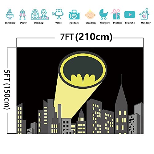 QHY 7x5ft Superhero Super City Photography Backdrops Skyline Buildings City Boom Photo Background Children Birthday Party Banner Photo Studio Booth Cake Table Decor