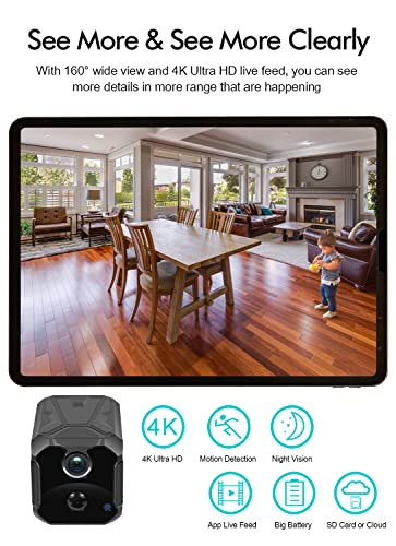 AREBI Mini Spy Camera Wireless Hidden 150 Days Standby 4K Small WiFi PIR Camera for Home Security Indoor Battery Cam with Night Vision Motion Detection