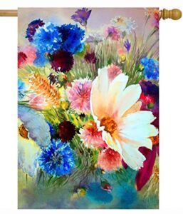 shinesnow watercolor abstract spring seasonal nature floral beautiful flowers house flag 28″ x 40″ double sided polyester welcome yard garden flag banners for patio lawn home outdoor decor