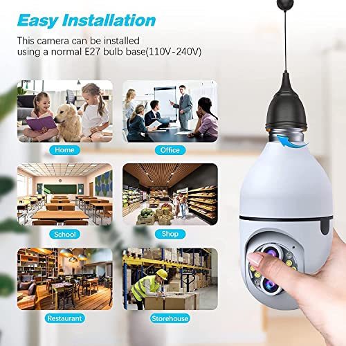 EYETOO Wireless WiFi Light Bulb Security Camera Outdoor, 10x Zoom 360 Degree PTZ Panoramic Light Socket Security Camera for Home with FHD 1080P Color Night Vision, Auto Tracking, Two-Way Talk, Alerts
