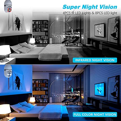 EYETOO Wireless WiFi Light Bulb Security Camera Outdoor, 10x Zoom 360 Degree PTZ Panoramic Light Socket Security Camera for Home with FHD 1080P Color Night Vision, Auto Tracking, Two-Way Talk, Alerts