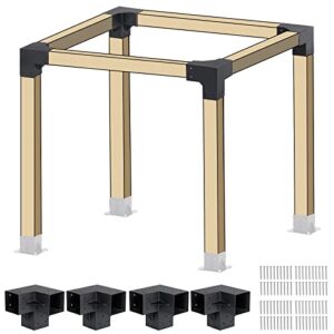 neorexon pergola kit elevated wood stand kit woodwork for 4″x 4″ (actual 3.6 x 3.6 inch), solid stainless steel 304 wooden gazebo kit for outdoor 3 way right angle corner bracket with screws