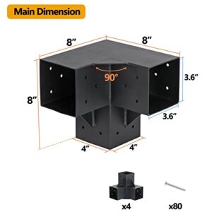 Neorexon Pergola Kit Elevated Wood Stand Kit Woodwork for 4"x 4" (Actual 3.6 X 3.6 inch), Solid Stainless Steel 304 Wooden Gazebo Kit for Outdoor 3 Way Right Angle Corner Bracket with Screws