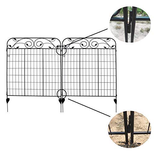 MTB Black Coated Steel Decorative Garden Fence Panel 8 Leaves, 44 x 36-inch (Pkg of 4, Linear Length 12 feet) Metal Border Folding Fence