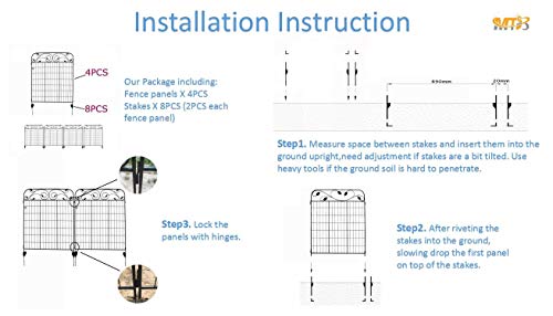 MTB Black Coated Steel Decorative Garden Fence Panel 8 Leaves, 44 x 36-inch (Pkg of 4, Linear Length 12 feet) Metal Border Folding Fence